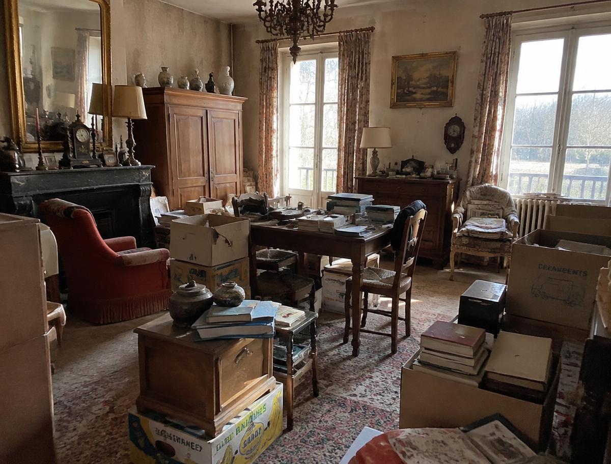 Salon encombré d'une maison de famille — avant intervention de Héros Débarras